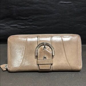 COACH Shiny Golden tan wallet with Silver Buckle
